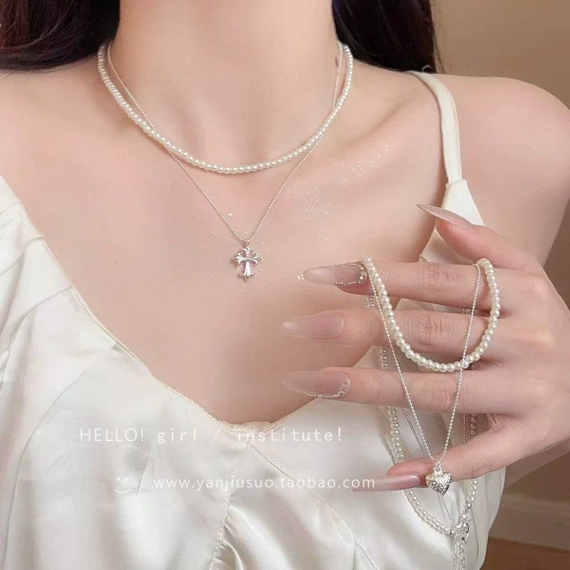 Heart Shape Double Layer Necklace For Women Featuring Hammered Silver Alloy With Electroplated Copper Pendant