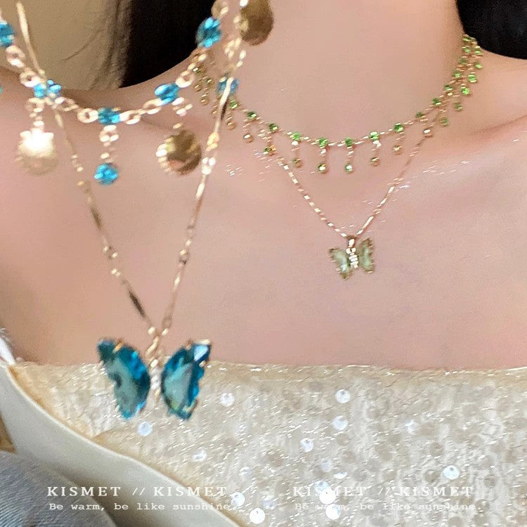 Blue Butterfly Choker Necklace For Women Featuring Copper Chain And Pendant With Electroplated Finish