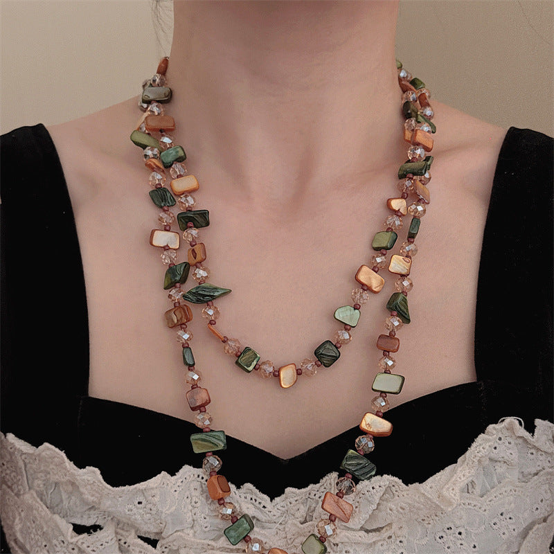 Exaggerated Pearl Necklace For Women With Beaded Metal Chain In Elegant Colour