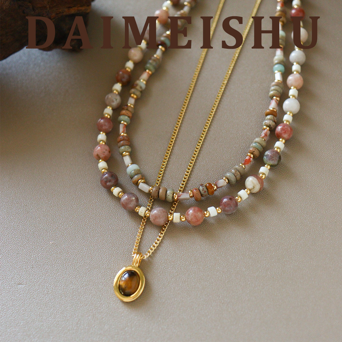 Bohemian Unisex Beaded Necklace With Copper Pendant And Colourful Beads On Beaded Chain