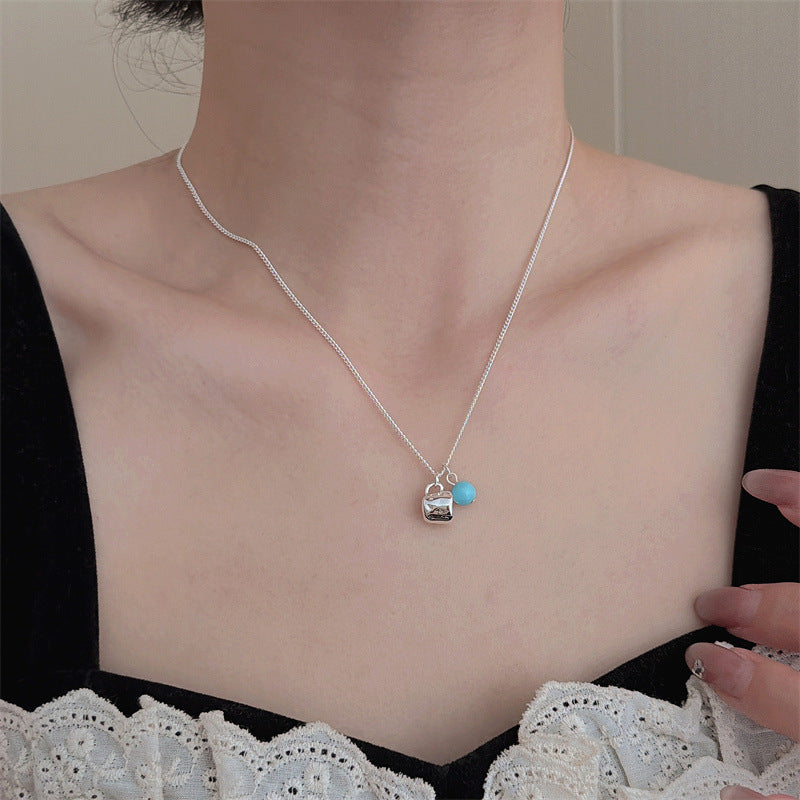 Cup Necklace For Women With Electroplated Metal Pendant In White And Blue, Featuring Micro Super Whisper Thin Chain