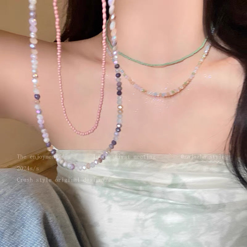Sweet Double Layer Necklaces For Women With Colour Acrylic Beads On Beaded Chain
