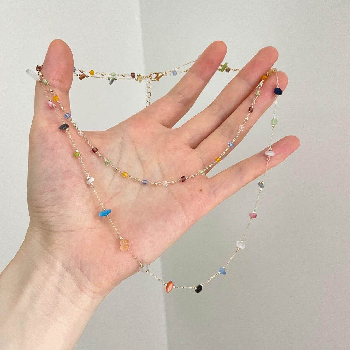 Sweet Multicolor Beading Necklace For Women With Beaded Chain, Handmade Beaded Craft Jewelry