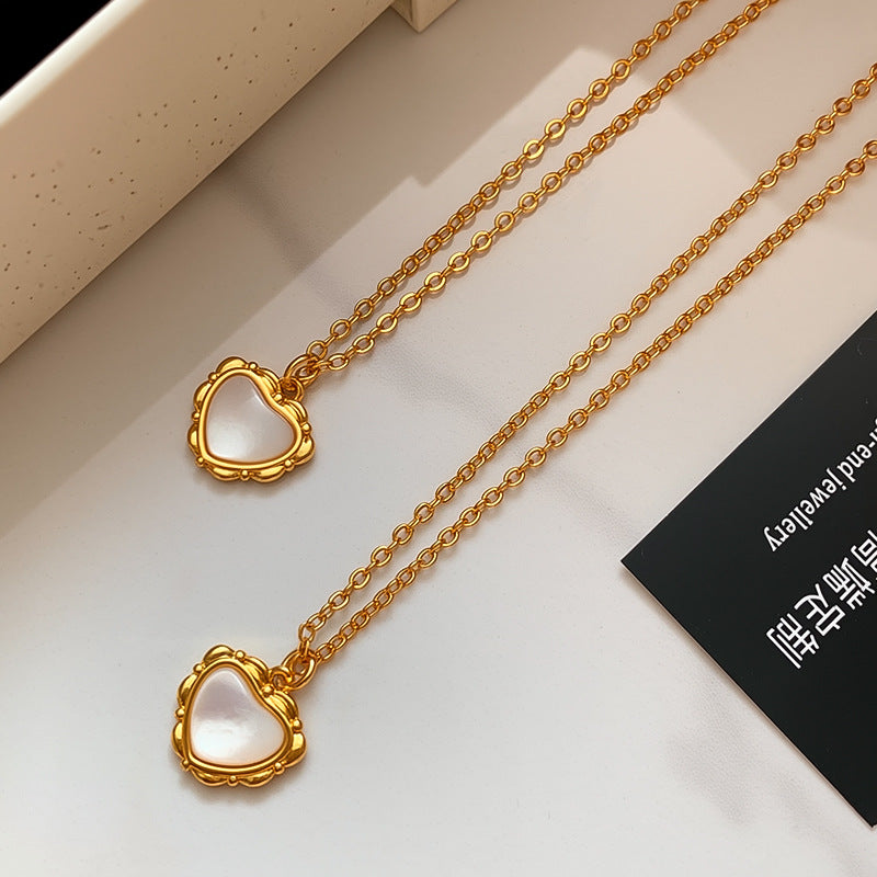 Heart Shape Long Necklace For Women In Copper Chain With Real Gold Plated Finish And Shell Pendant