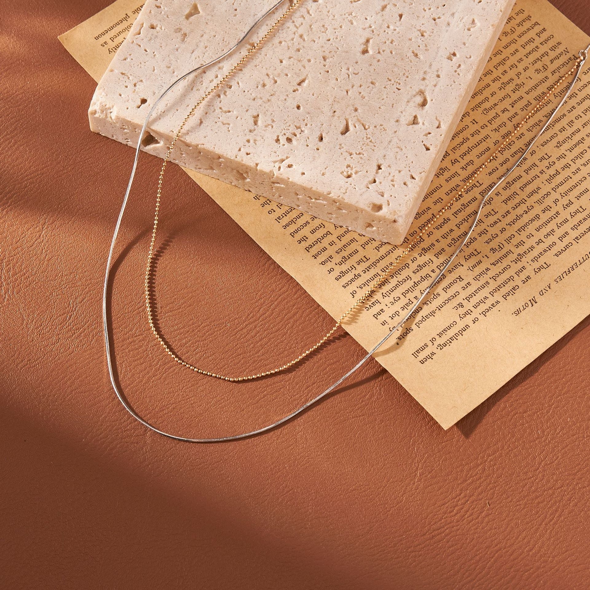 Geometric Double Layer Necklaces For Women With Copper Alloy Snake Chain, Electroplated Finish, And Copper Pendant