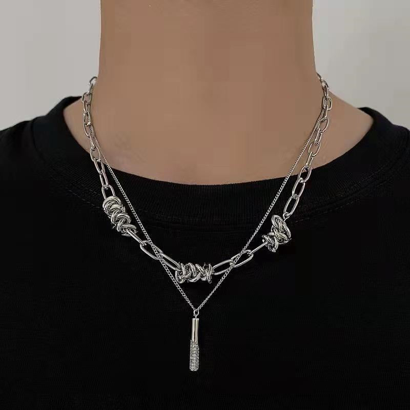 Geometric Double Layer Necklaces For Women In Hip-Hop Style With Electroplated Alloy Pendant And Box Chain