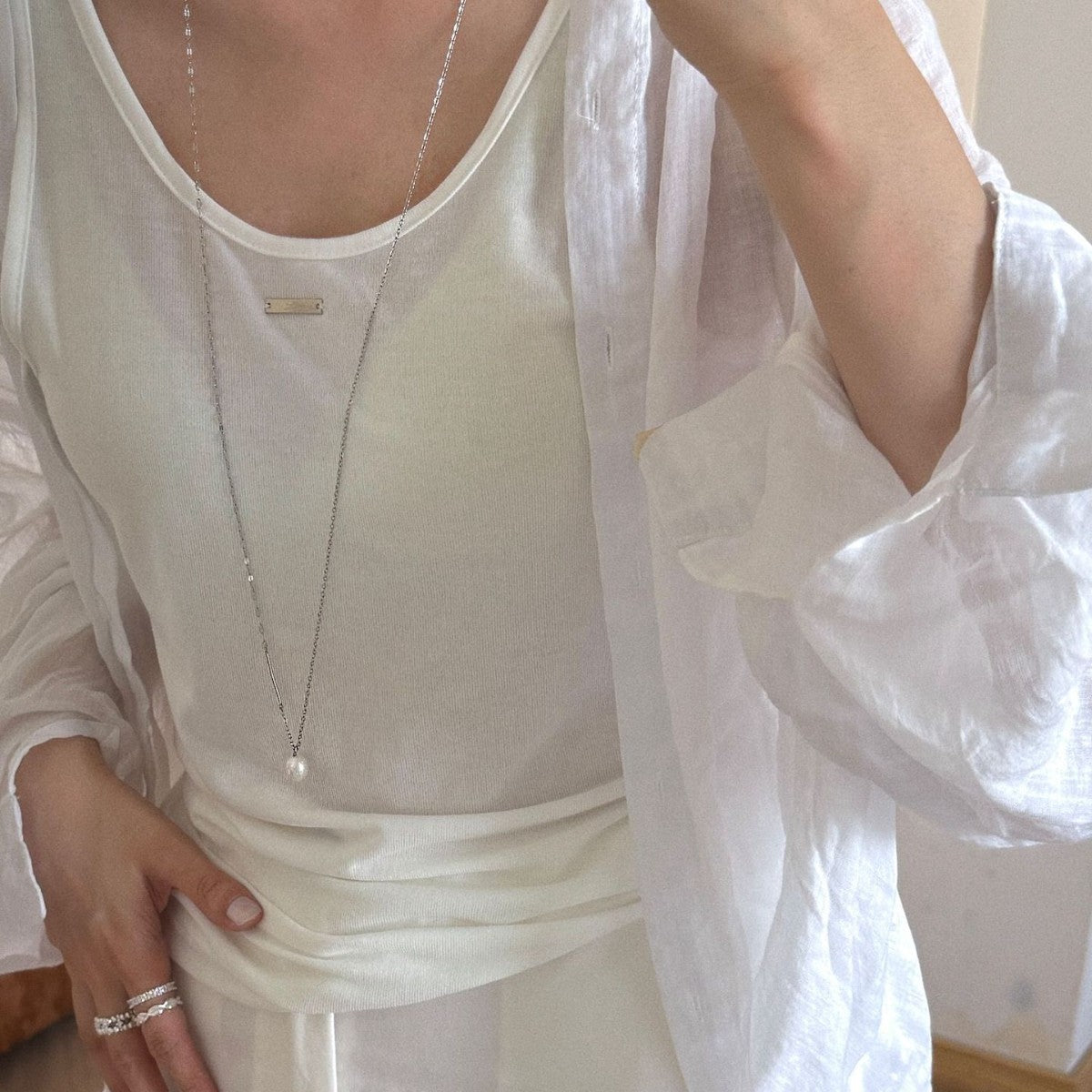 Freshwater Pearl Long Necklace For Women With Copper Chain Featuring Baroque Pearl Inlay, Perfect For Casual Wear