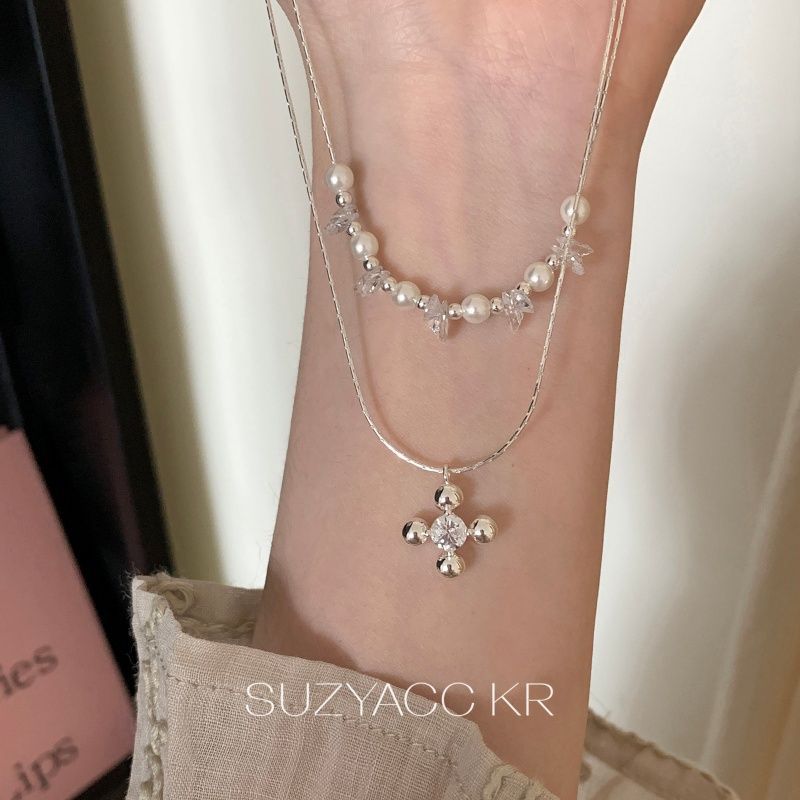 Sweet Double Layer Necklaces For Women Featuring Alloy Chain And Pendant With Electroplated Finish