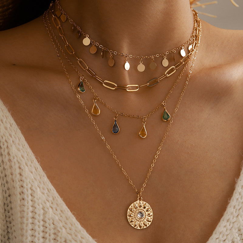 Geometric Tassel Necklace For Women In Gold Featuring Alloy Pendant With Cable Chain