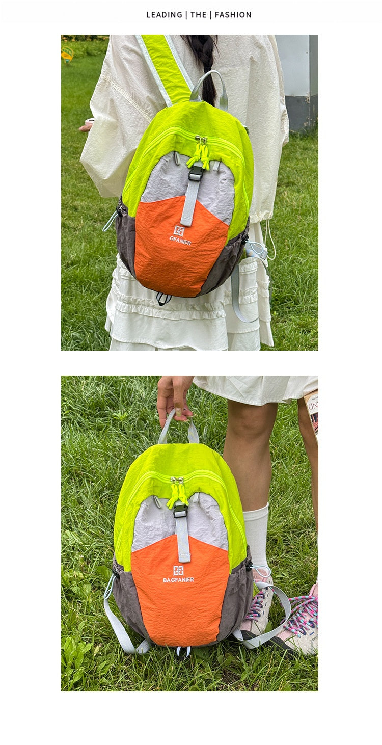 Color Block Nylon Hiking Backpack, Lightweight And Durable, Suitable For Summer, Fits 14 Inch Devices