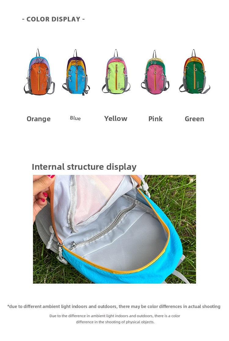 Color Block Nylon Hiking Backpack With Sewing Thread Detail, Breathable Design, 12 Inch Size For Summer