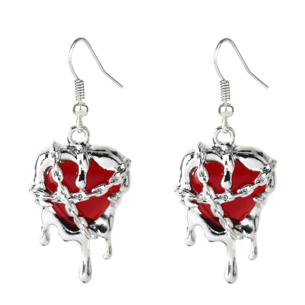 Heart Shape Earrings For Women In Dyed Black Alloy Featuring Punk Style, 1 Pair