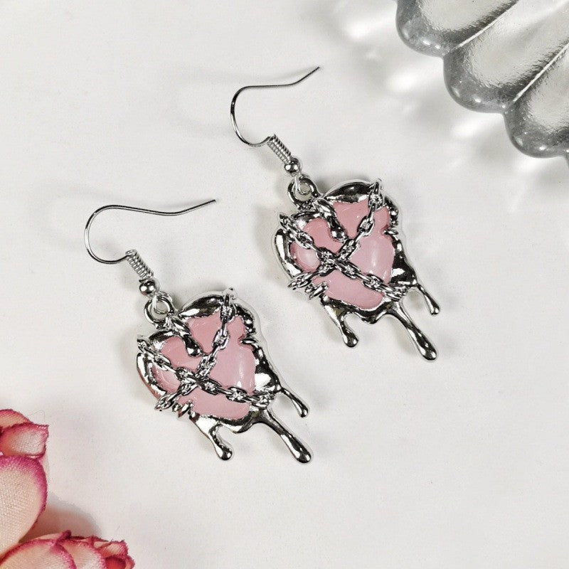 Heart Shape Earrings For Women In Dyed Black Alloy Featuring Punk Style, 1 Pair