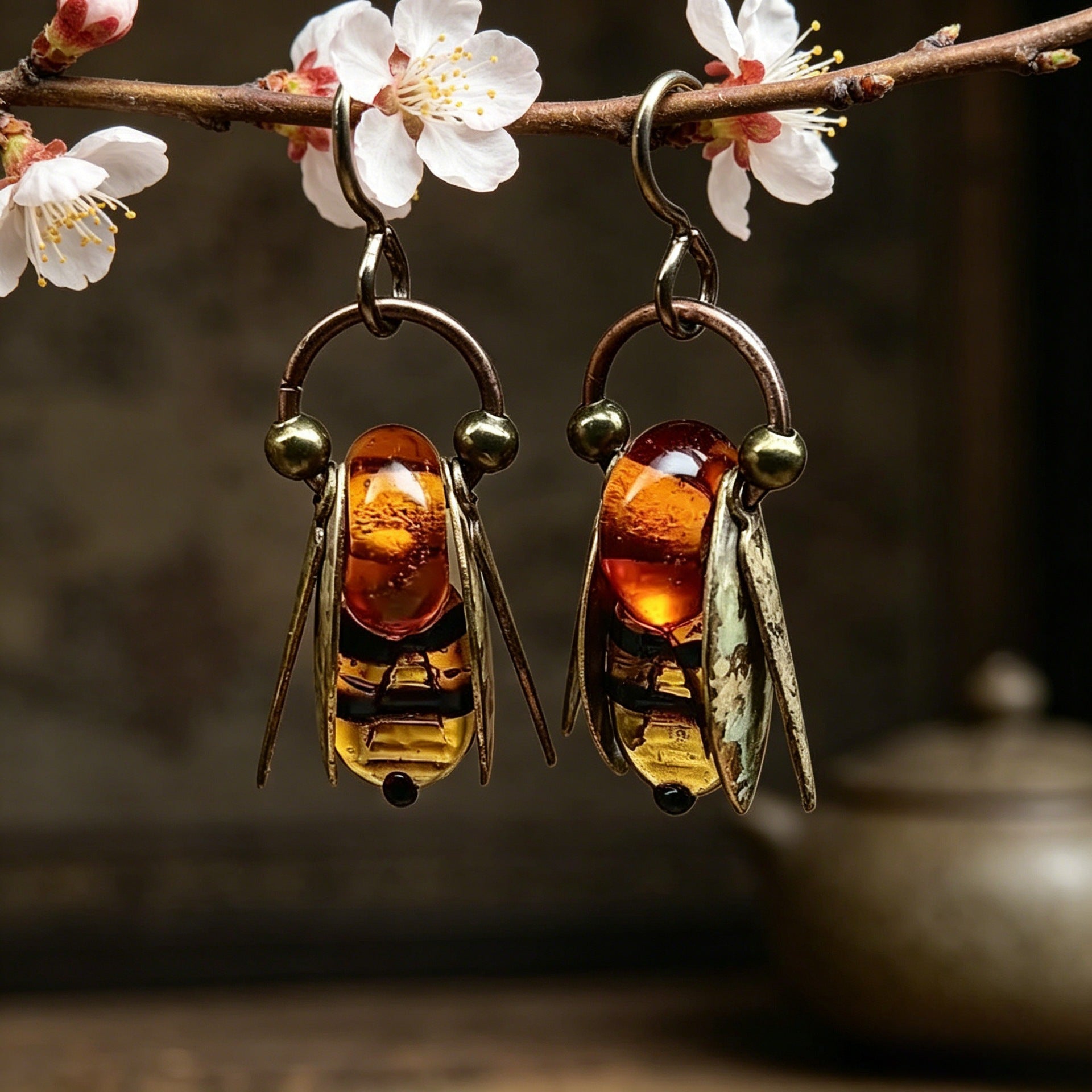 Handmade Multicolor Bee Earrings For Women With 304 Stainless Steel Ear Pins In Alloy