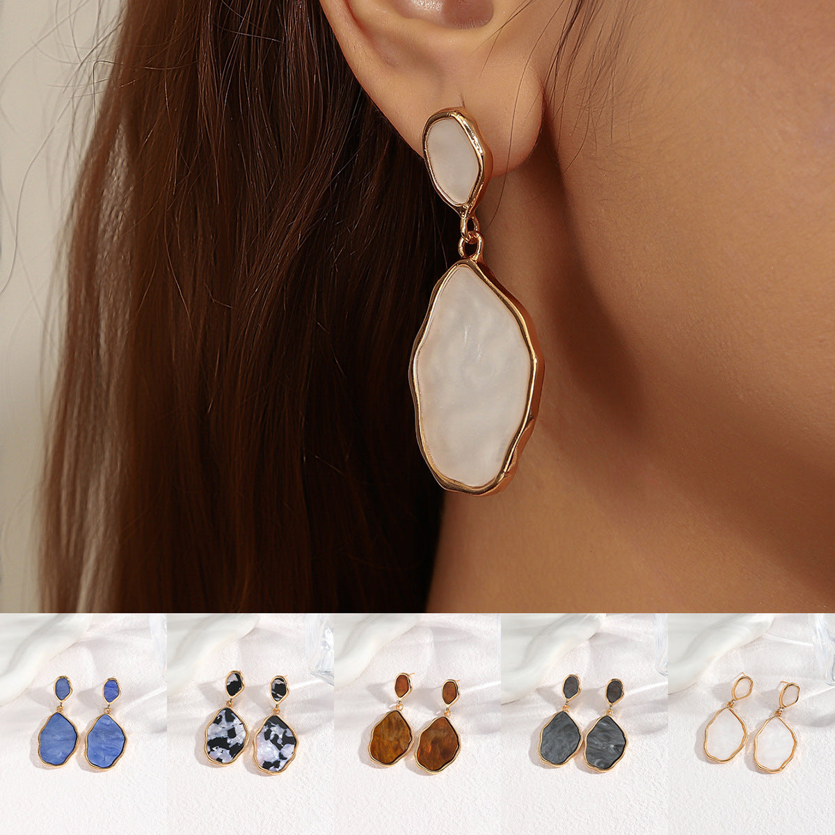 Geometric Earrings For Women In Grey Zinc Alloy Featuring Electroplated Finish With 304 Stainless Steel Ear Pins