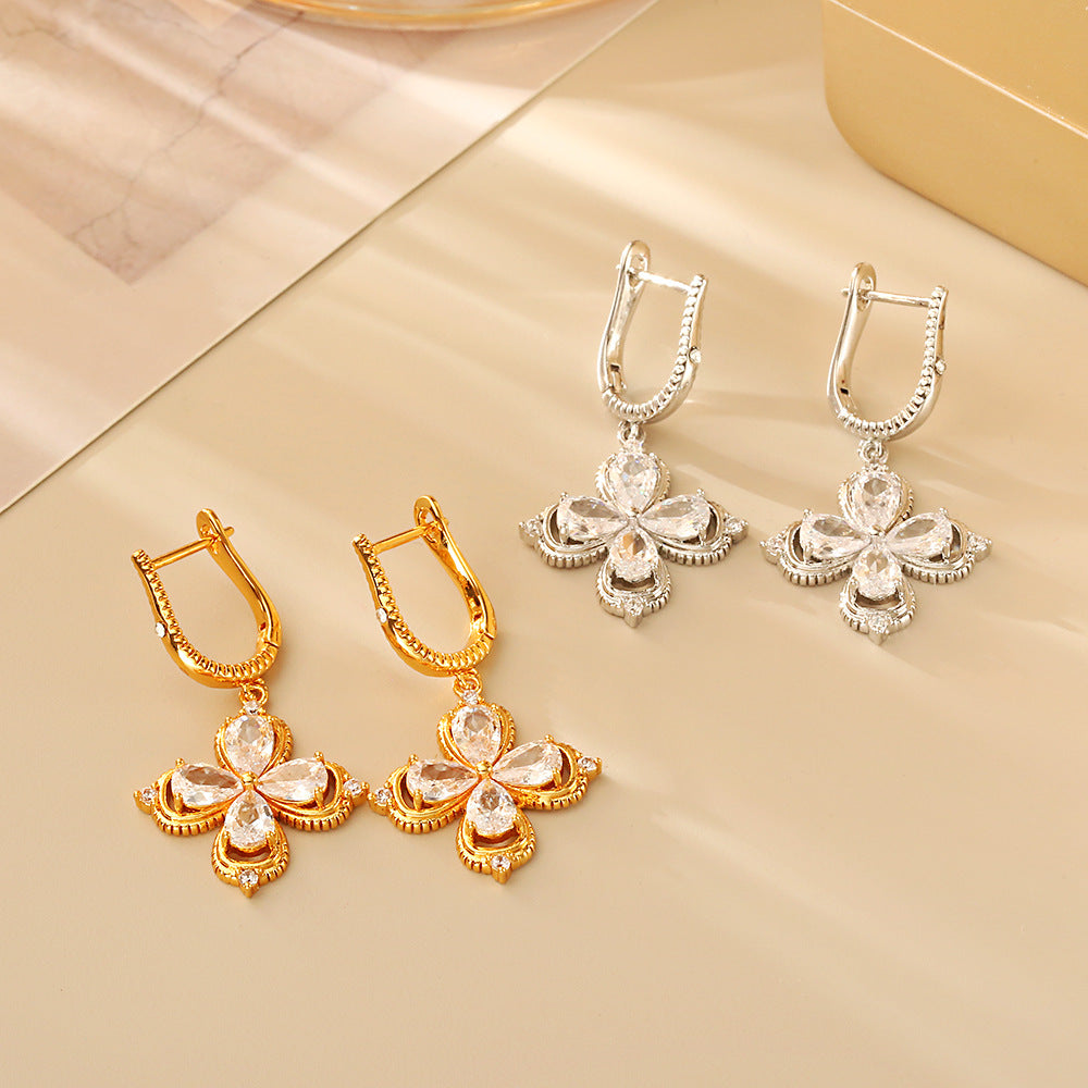 Lucky Heart Earrings For Women In Real Gold Plated Copper With Zircon Inlay