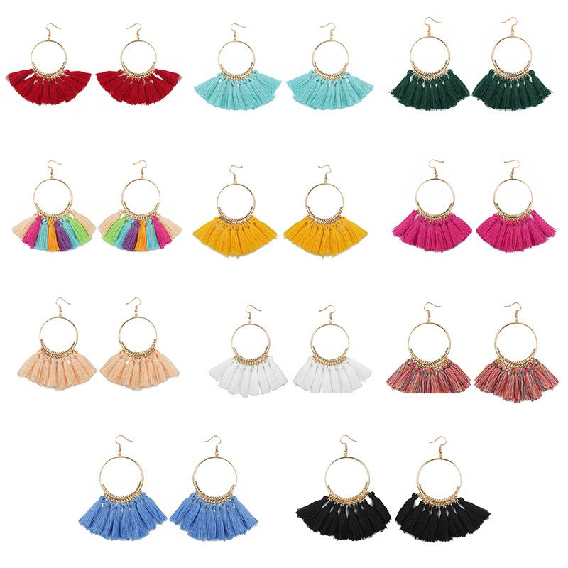 Bohemian Large Tassel Earrings In Lake Blue For Women, Alloy Craft With 304 Stainless Steel Ear Pins