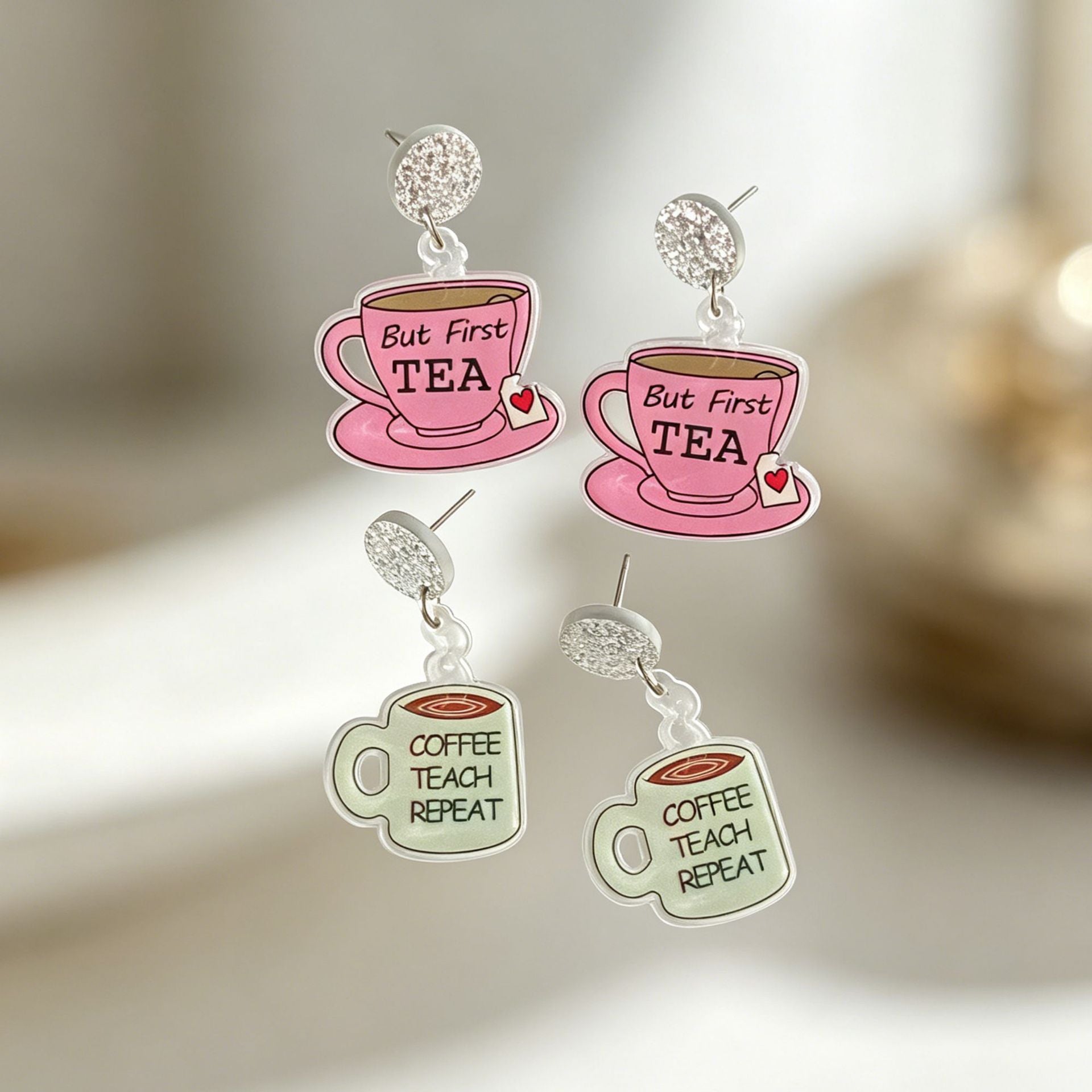 Cute Natural Pink Acrylic Cup Earrings For Women With 304 Stainless Steel Ear Pins