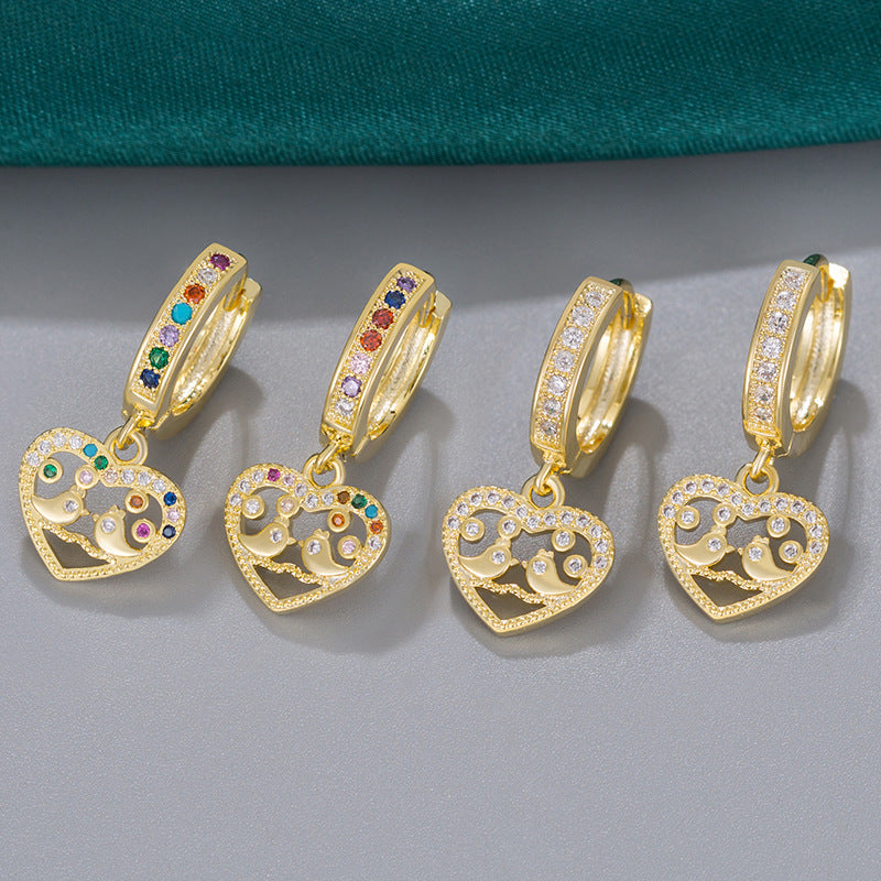 Heart Shape Hoop Earrings For Women In Copper With Zircon Inlay, 18K Real Gold Plated Finish