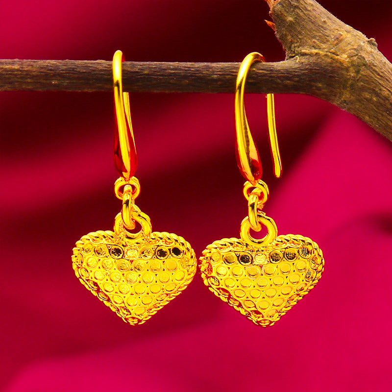 Heart Shape Earrings For Women In Gold Featuring Golden Plated Brass With Copper Ear Pins