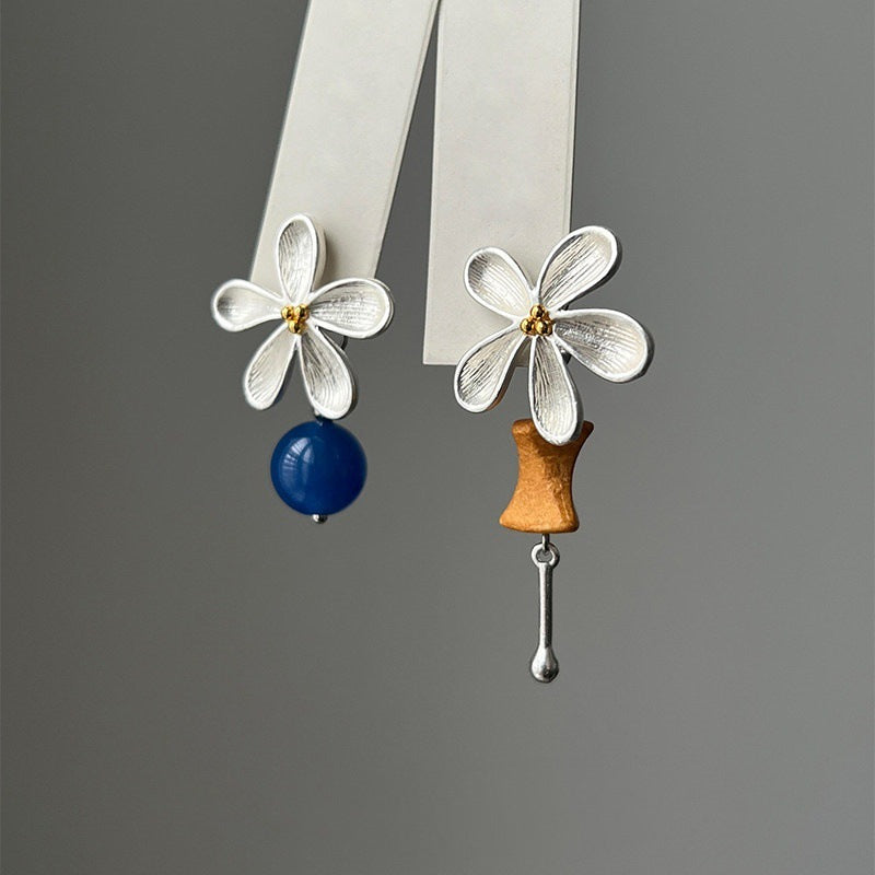 Asymmetrical Flowers Earrings For Women In Ethnic Style With 925 Sterling Silver Alloy Posts