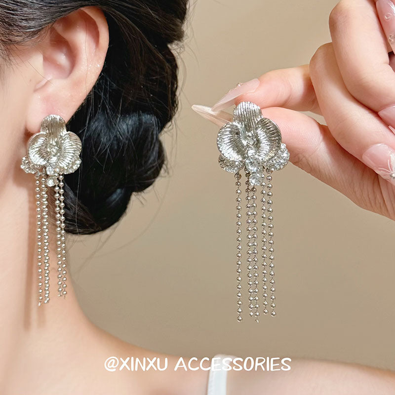 Flowers Earrings For Women With Electroplated Alloy And 925 Sterling Silver Tassel Ear Pins