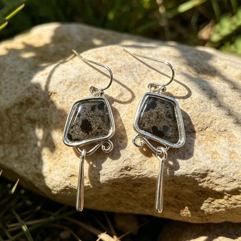 Handmade Geometric Retro Silver Resin Earrings With Iron Ear Pins For Women