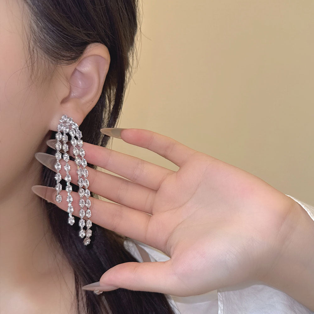 Exaggerated Tassel Earrings For Women In Alloy With Zircon Inlay