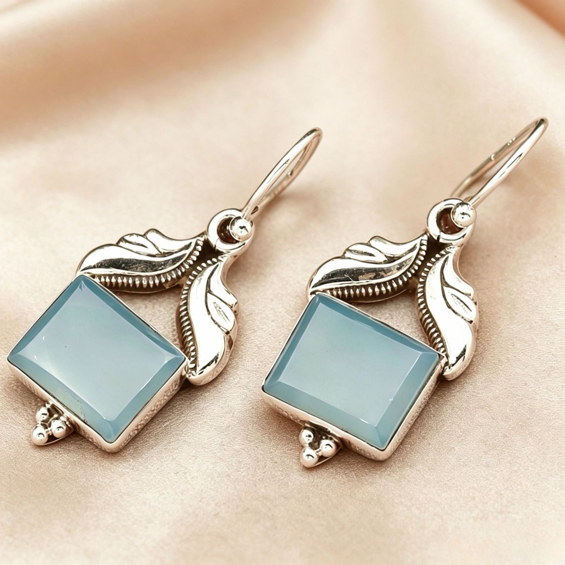 Bohemian Square Earrings For Women In Blue Alloy With Gem Inlay