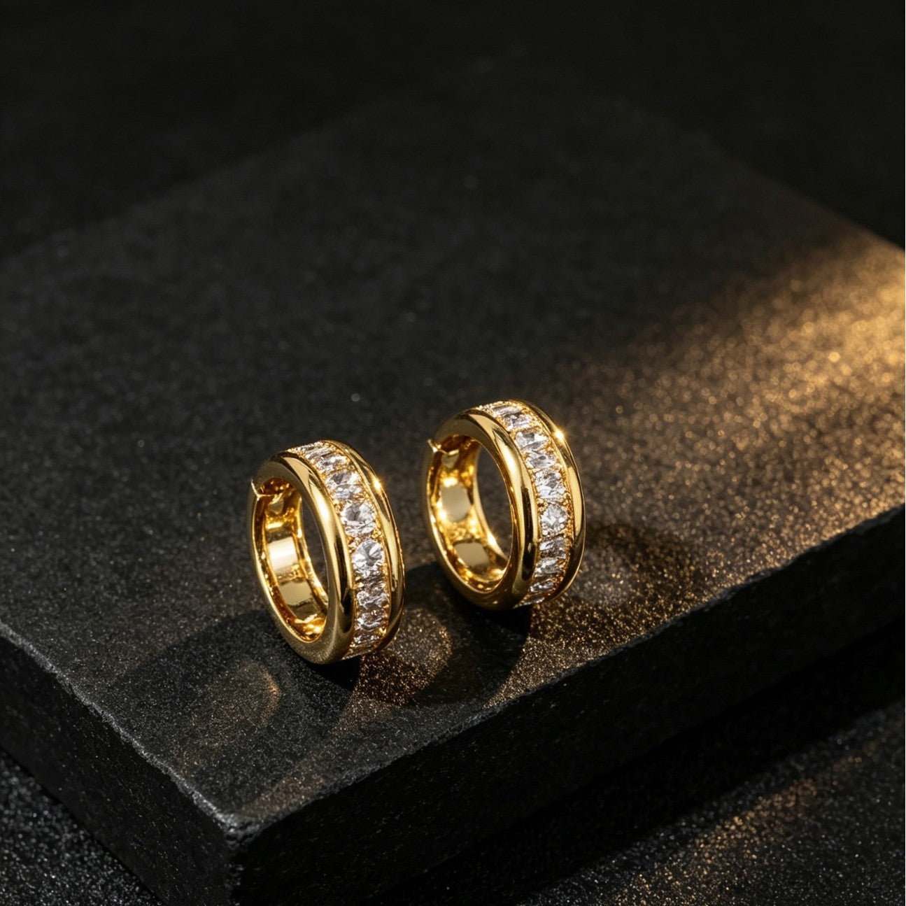 Geometric Hip-Hop Earrings For Unisex Featuring Gold Copper Material With Zircon Inlay
