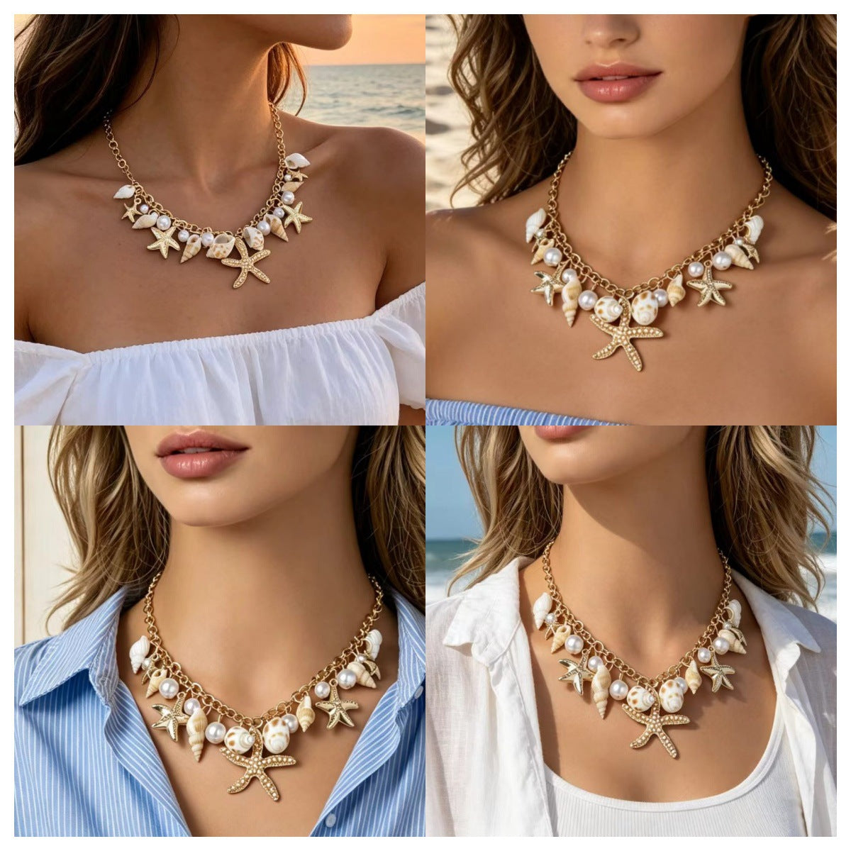 Bohemian Starfish Pendant Necklace For Women In Electroplated Alloy Featuring Unique Design