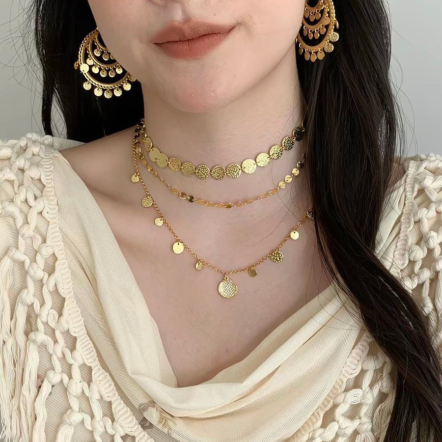 Bohemian Round Gold Necklace For Women Featuring Electroplated Alloy Pendant