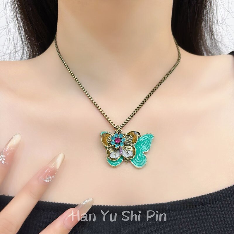 Bohemian Green Butterfly Necklace For Women, Electroplated Alloy Pendant Jewelry