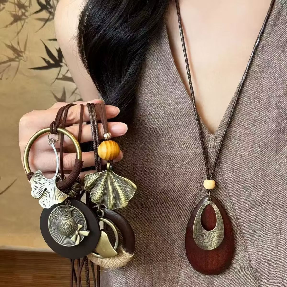 Ethnic Style Bow Tie Sweater Chain Necklace For Women In Mixed Materials Featuring Alloy Pendant, Perfect For Casual Wear