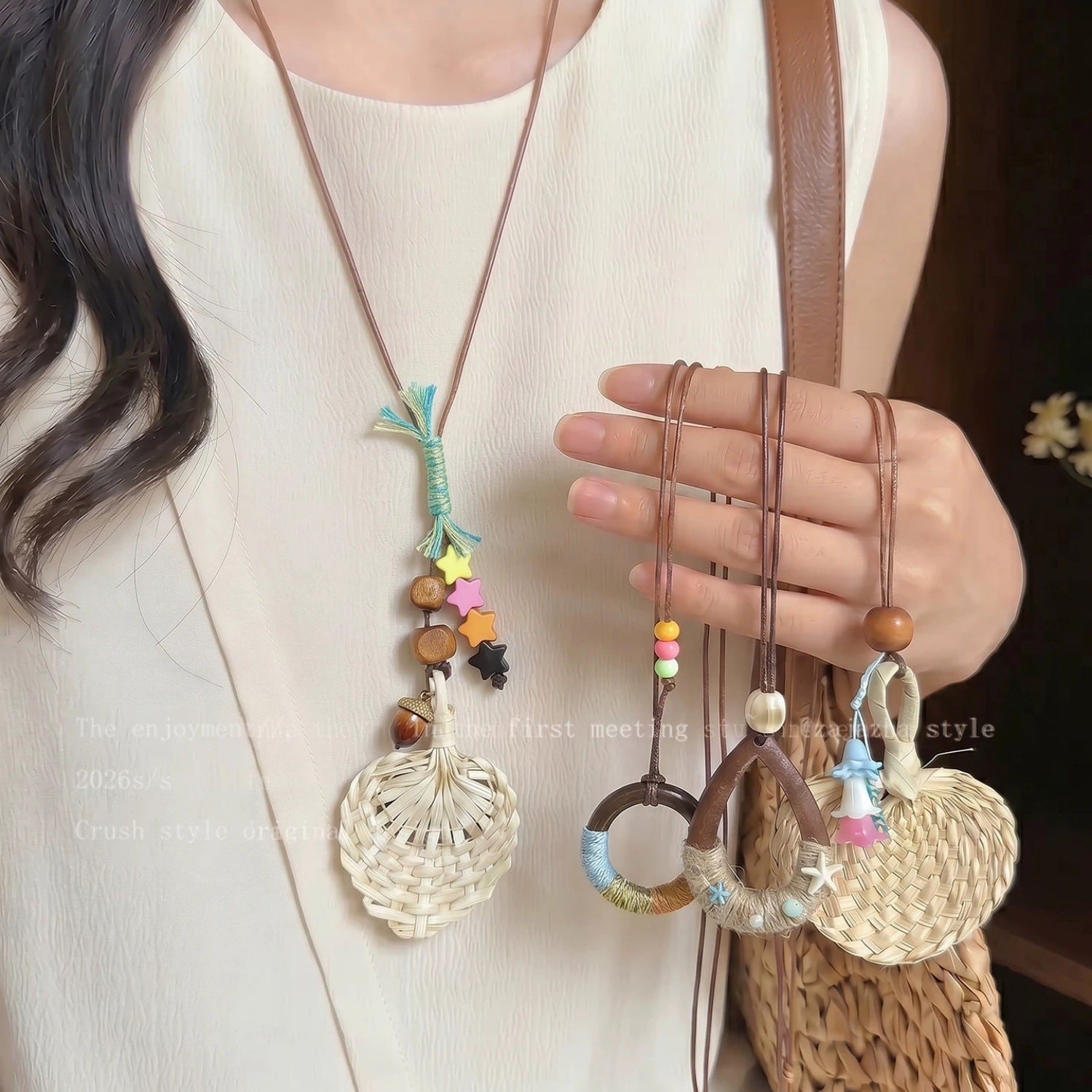 Bohemian Sector Braid Necklace For Women With Woven Chain In Mixed Materials