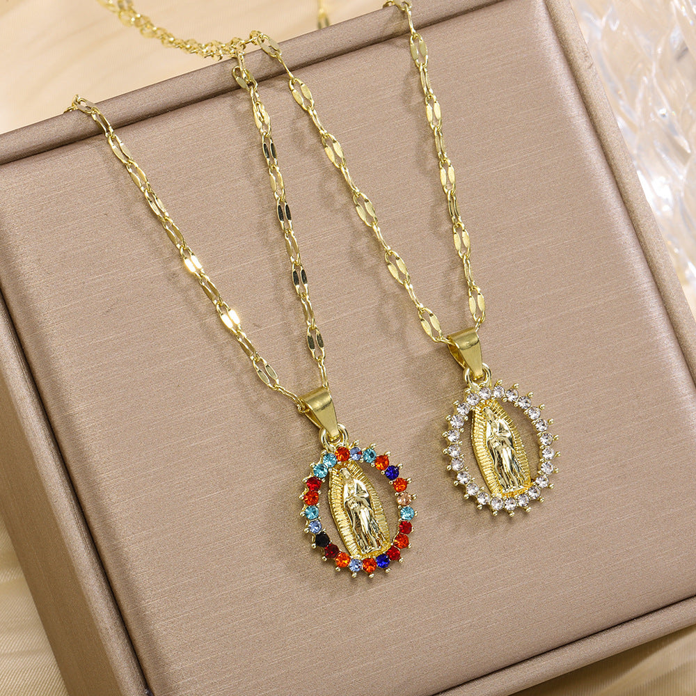 Bohemian Printing Necklace In Alloy With Colourful Rhinestones, Unisex Style Pendant Jewelry