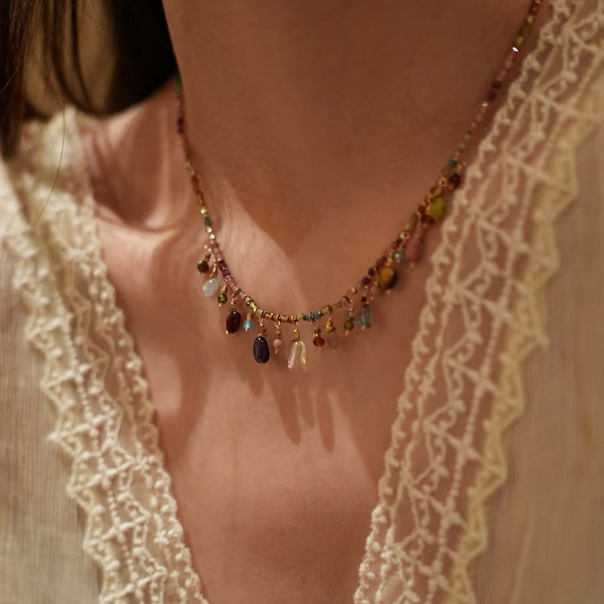 Bohemian Tassel Copper Pendant Necklace For Women In Multicolor