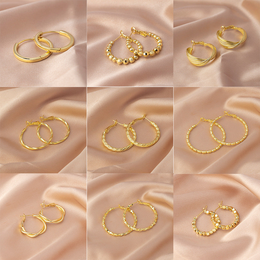 Gold Circle Hoop Earrings For Women With Copper Posts Featuring Exaggerated Style