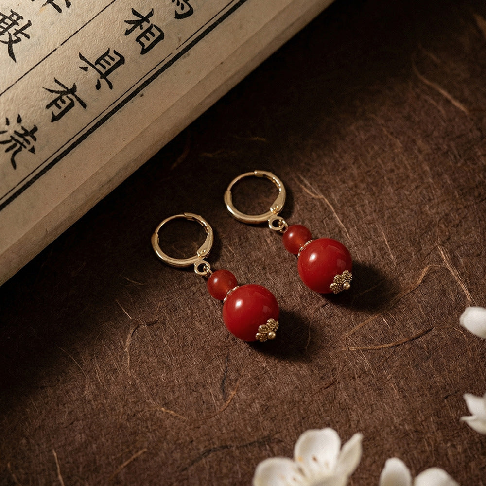Gourd Drop Earrings For Women In Red Featuring Copper Ear Pins With Electroplated Finish