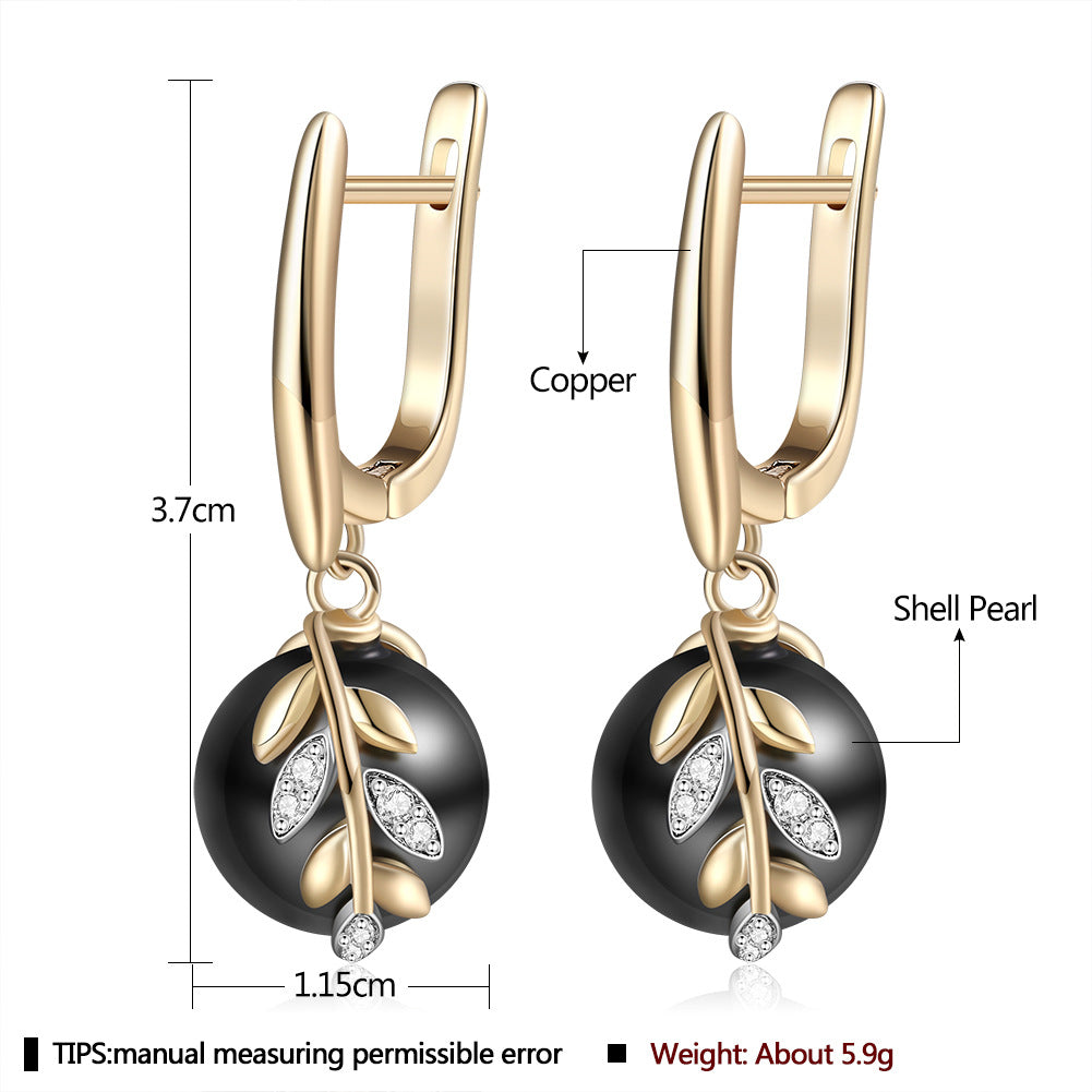 Flowers Stud Earrings For Women In Simple Style, Copper Material With Electroplated Gold Plating And Artificial Pearl Inlay