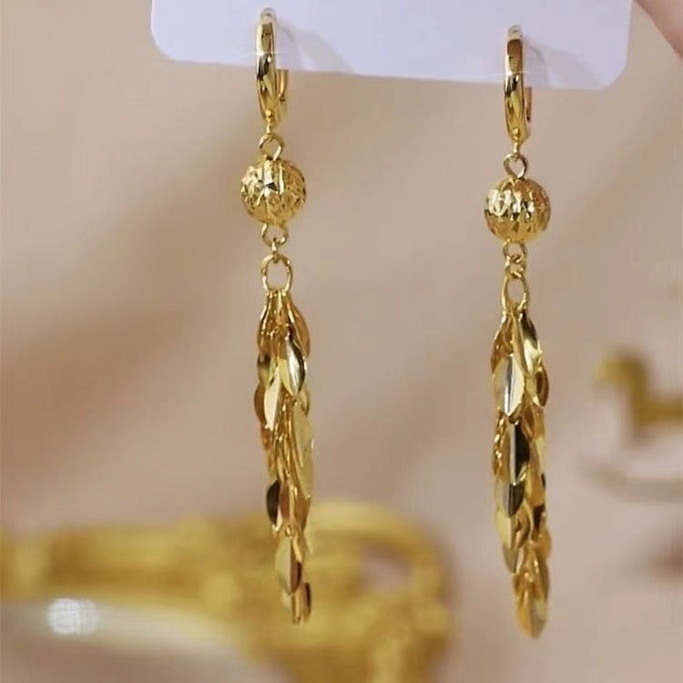 Gold Grain Pattern Earrings For Women With Zinc Alloy Ear Pins, Stylish And Durable Accessories
