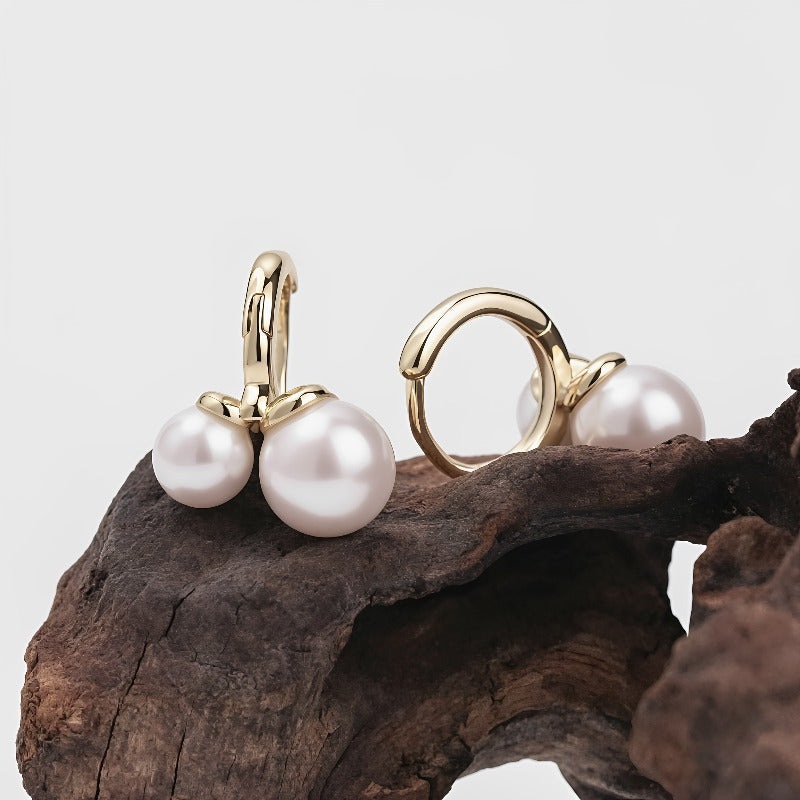 Cherry Stud Earrings For Women With Copper Ear Pins Featuring Artificial Pearl Inlay