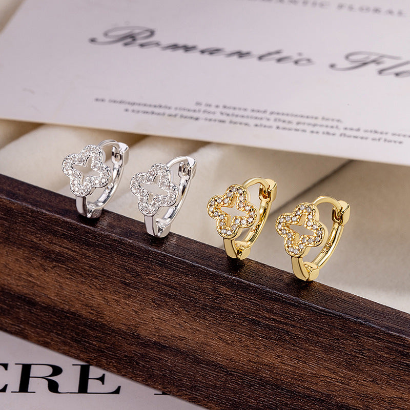 Lucky Heart Earrings For Women In Silver, Electroplated Copper With Zircon Inlay