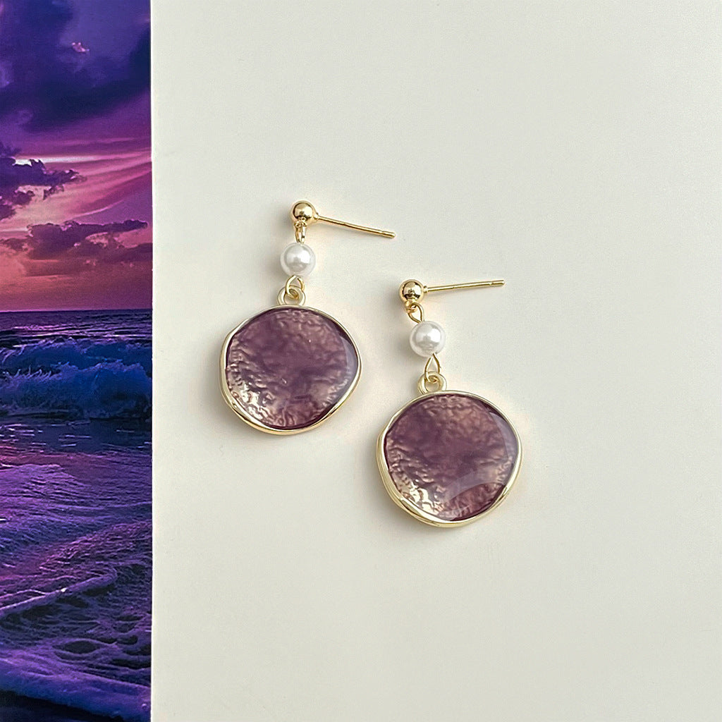 Ombre Purple Enamel Earrings For Women With Copper Ear Pins, Stylish And Elegant Design