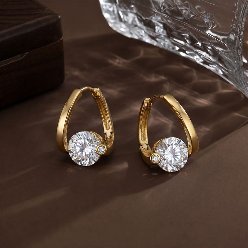 Gold Circle Hoop Earrings For Women In Copper With Golden Plated Finish And Zircon Inlay