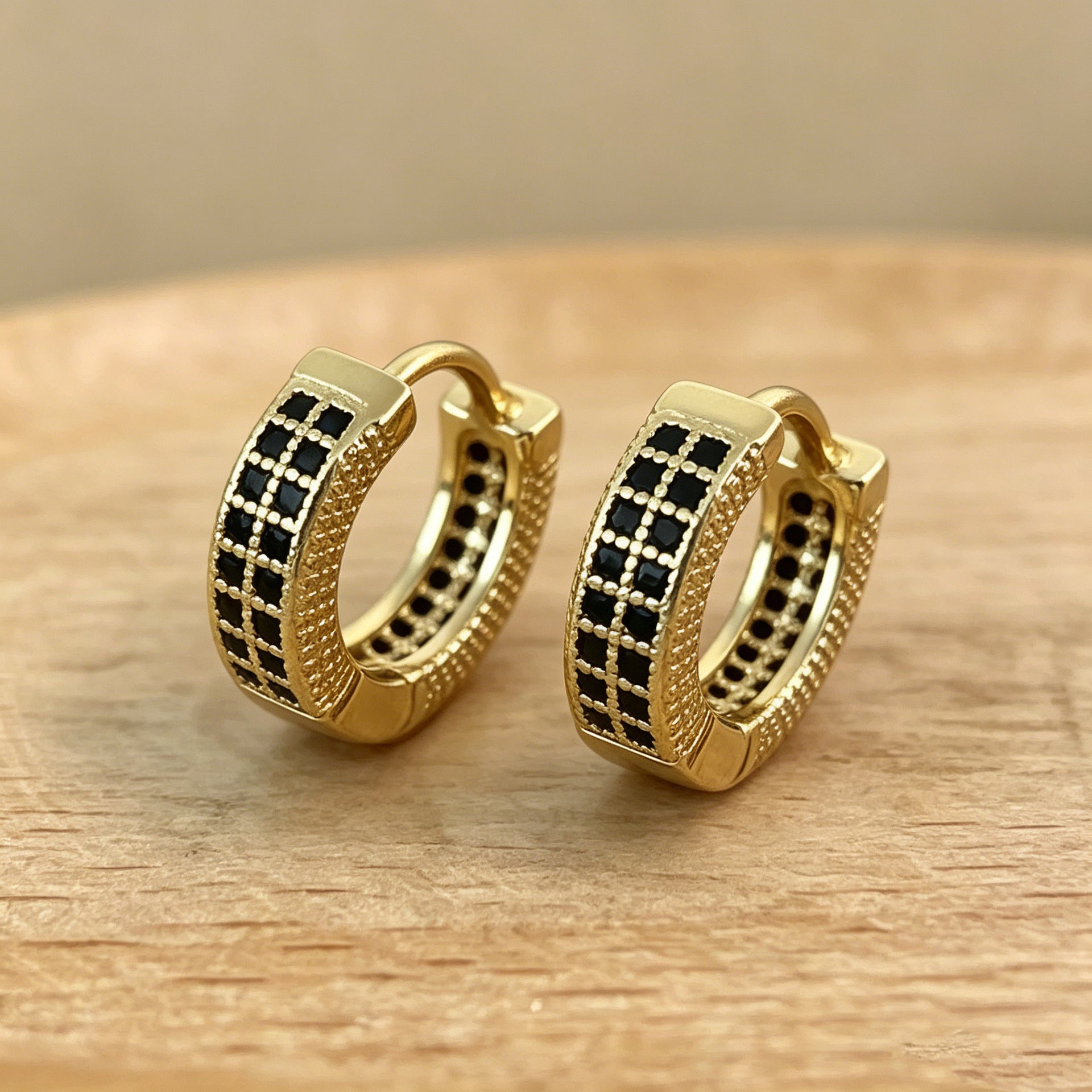 Geometric Copper Earrings With Electroplated Gold Plating Featuring Zircon Inlay, Hip-Hop Style Unisex Jewelry