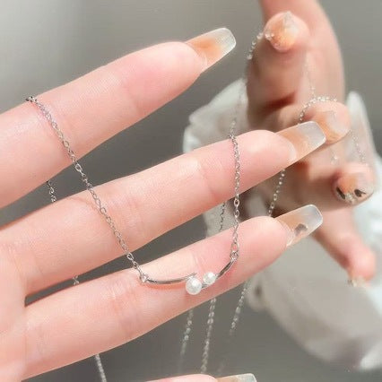Luxurious Gold Pearl Necklace For Women With Copper Cable Chain And Imitation Pearl Inlay