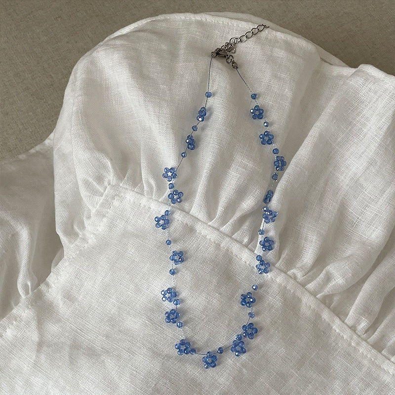 Beaded Flowers Necklace For Women With Shell Pendant And Metal Micro Super Whisper Thin Chain In Colour