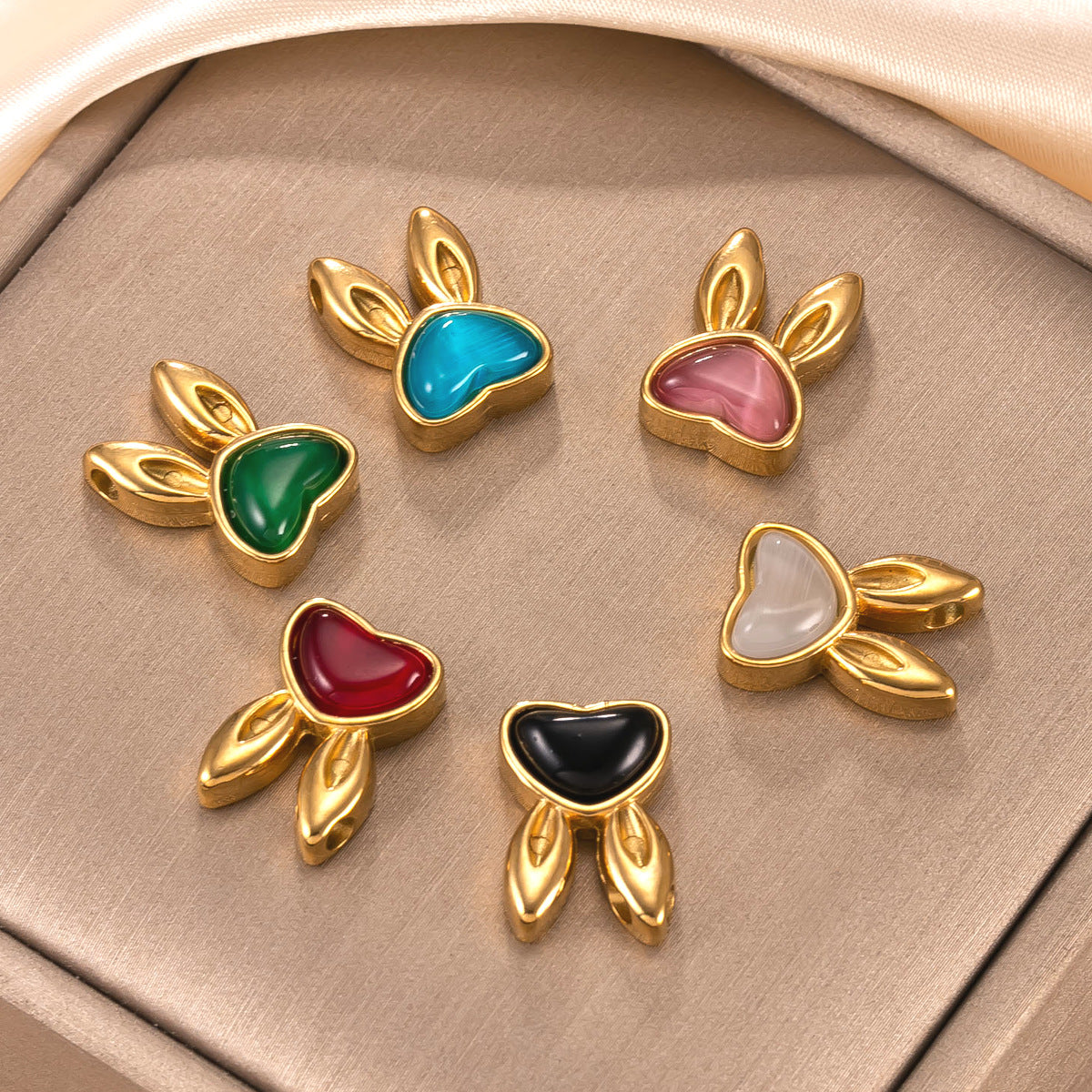 Cute Rabbit Pendant For Women In 304 Stainless Steel With Blue Cat's Eye Stone Inlay