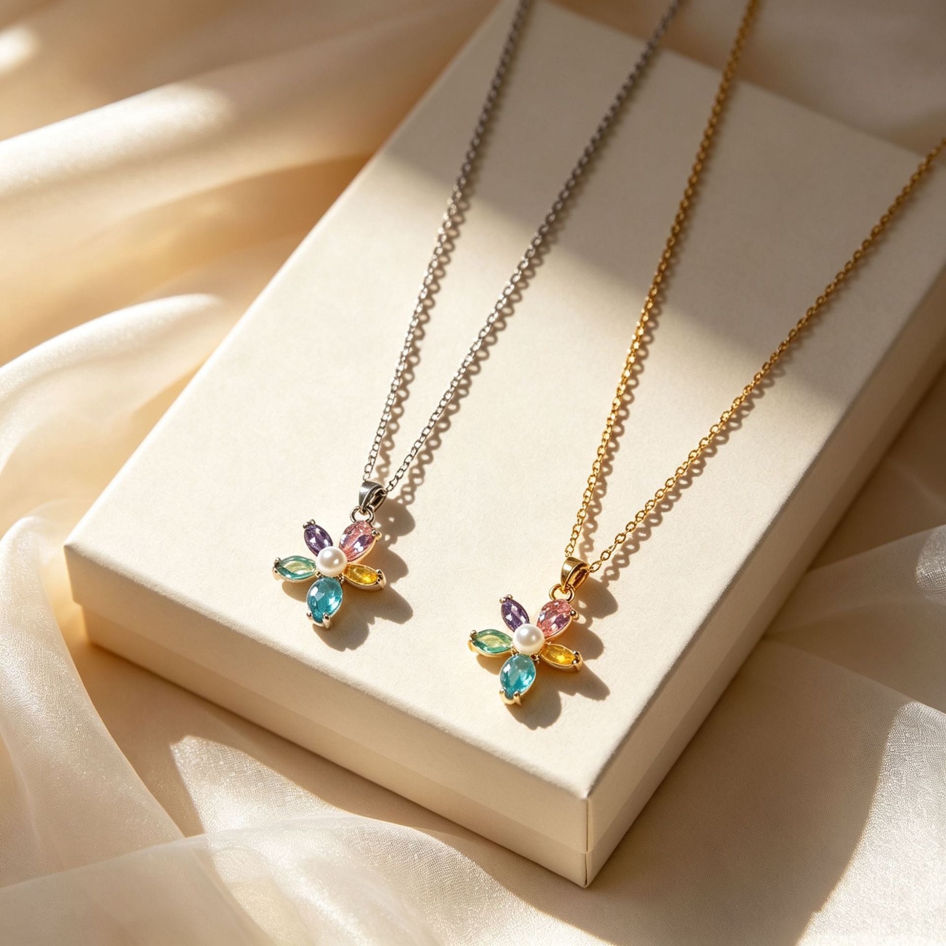 Gold Flowers Necklace For Women With Copper Pendant, 304 Stainless Steel Cable Chain, Inlaid With Zircon